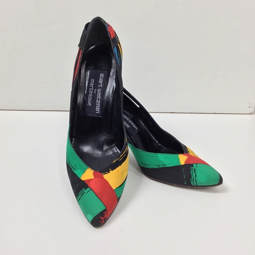 Stuart Weitzman vtg. 80s mosaic green yellow heels - Picture 1 of 8